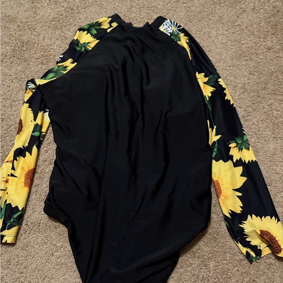 Sunflower Print Kids One Piece Swimsuit - Picture 2 of 2